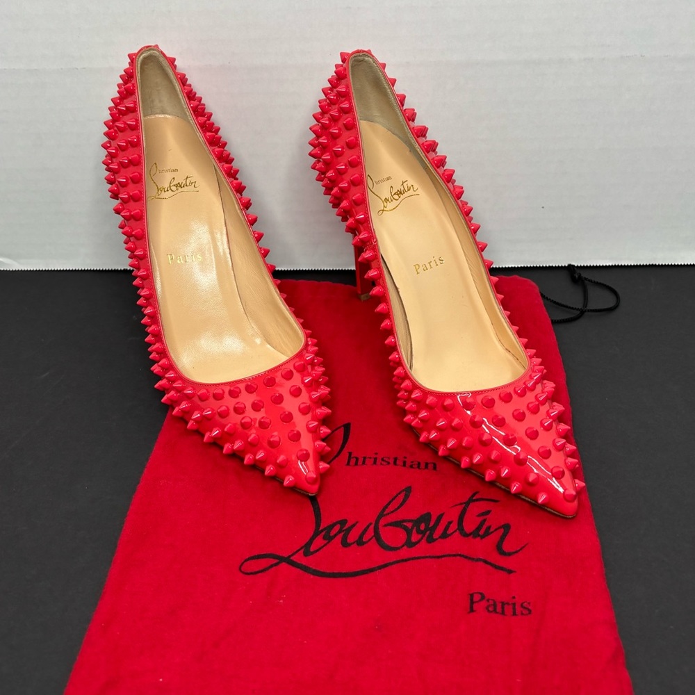 NEW ARRIVAL CHRISTIAN LOUBOUTIN FOLLIES SPIKES PINK PATTEN